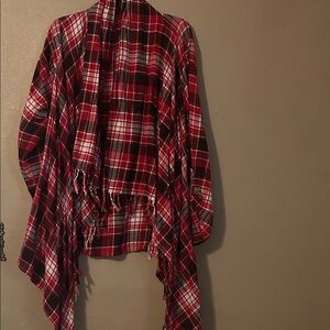 Red Plaid Fringe Cardigan